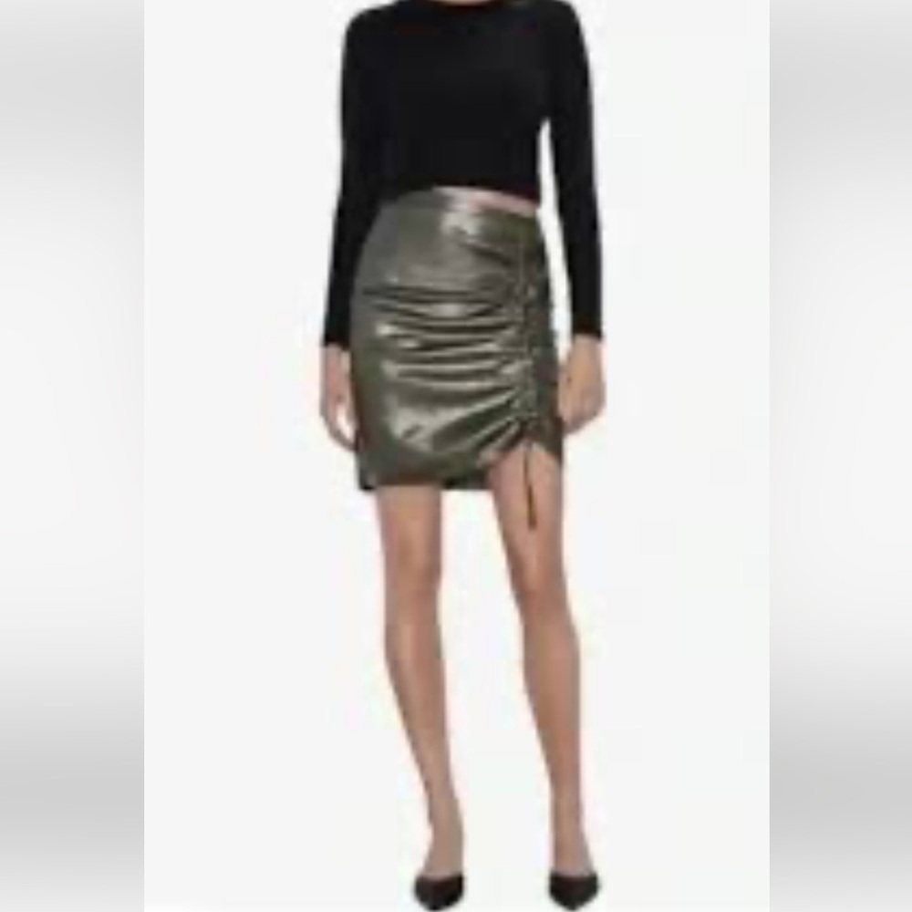 ZARA Women’s Grayish Green Metallic Drawstring Pencil Skirt